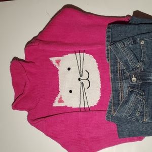 Cat sweater and blue jeans girls size 6/6s